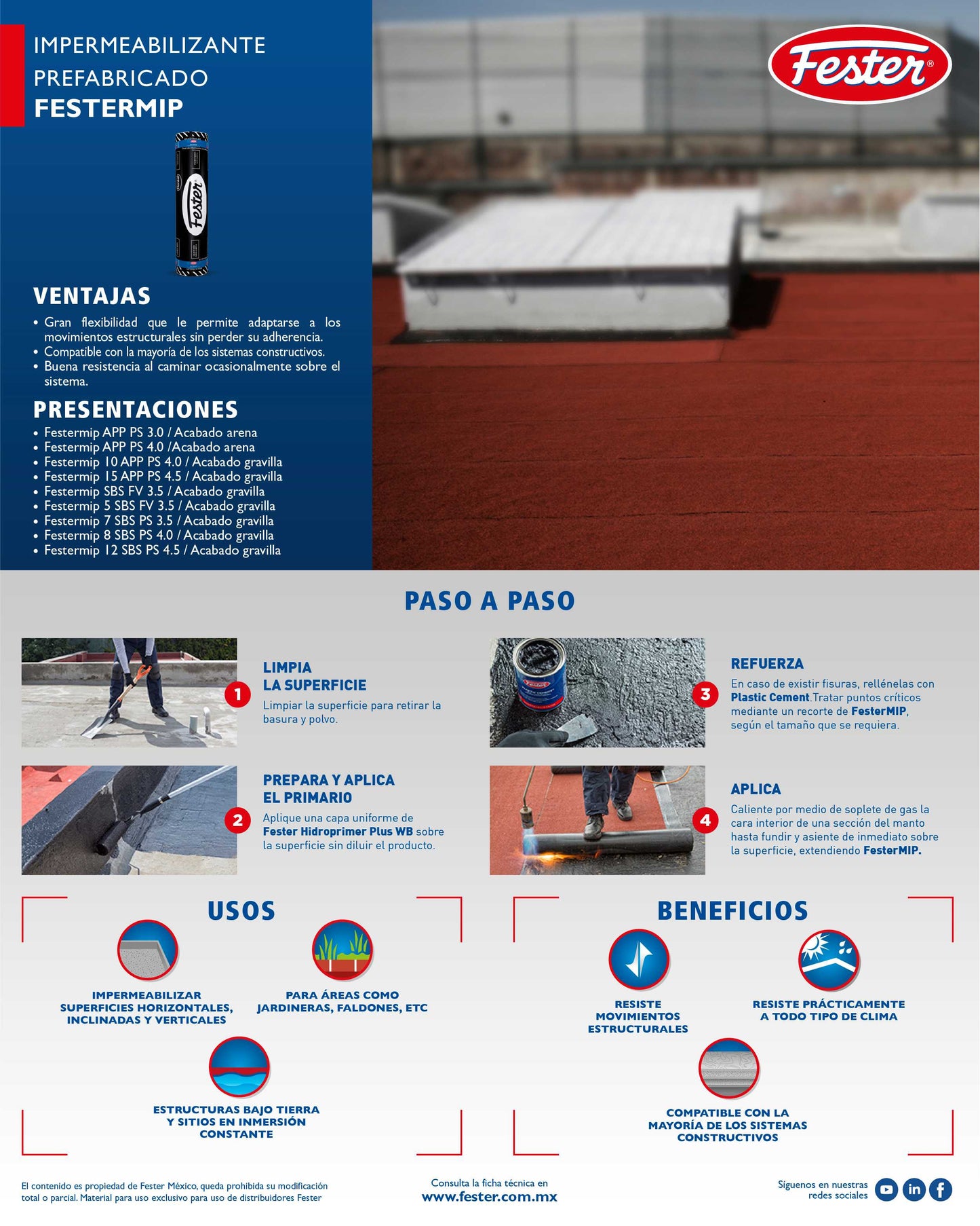 FESTERMIP 5 SBS FV 3.5 GRAVILLA ROJA Rollo 1 X 10 m
